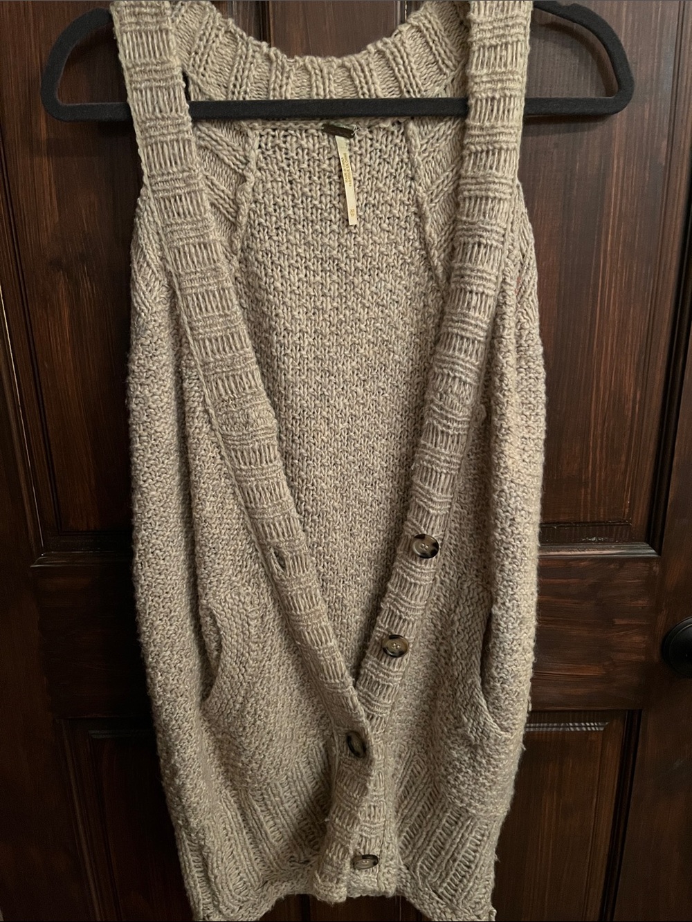 Free People — Wool Blend Cozy Chunky Knit Button-Front Sweater Vest - Beige